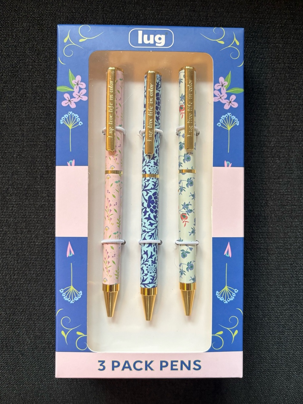 Lug Scribble Pens 3-pack – Spring Flowers Floral Blue Pink Green Wildflowers